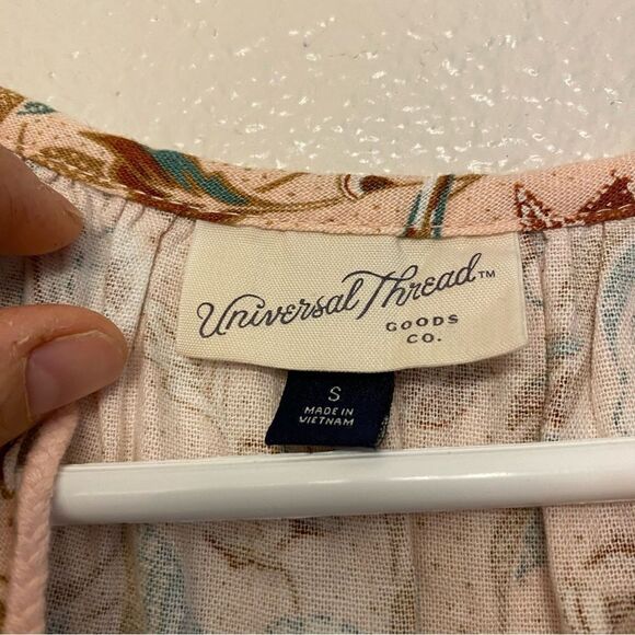 Universal Thread Sleeveless Linen Tie-Front boho blush floral dress beach midi S - Picture 11 of 12